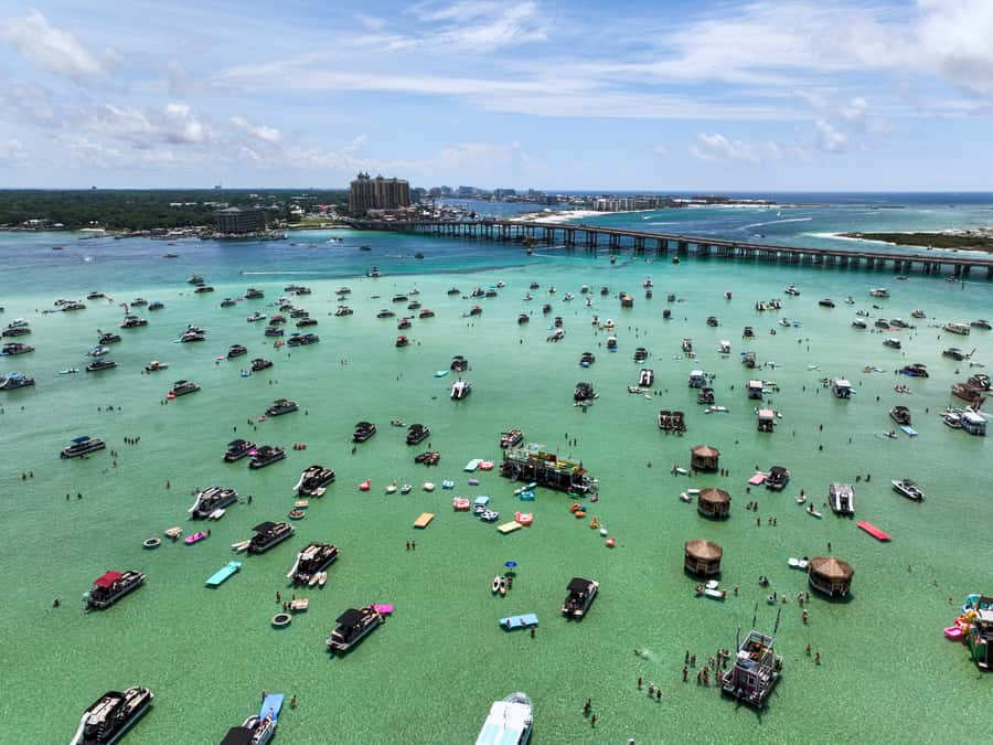 Destin: Tiki Pub Crab Island Sandbar Cruise with Waterslide - Reaching Crab Island and its clear water